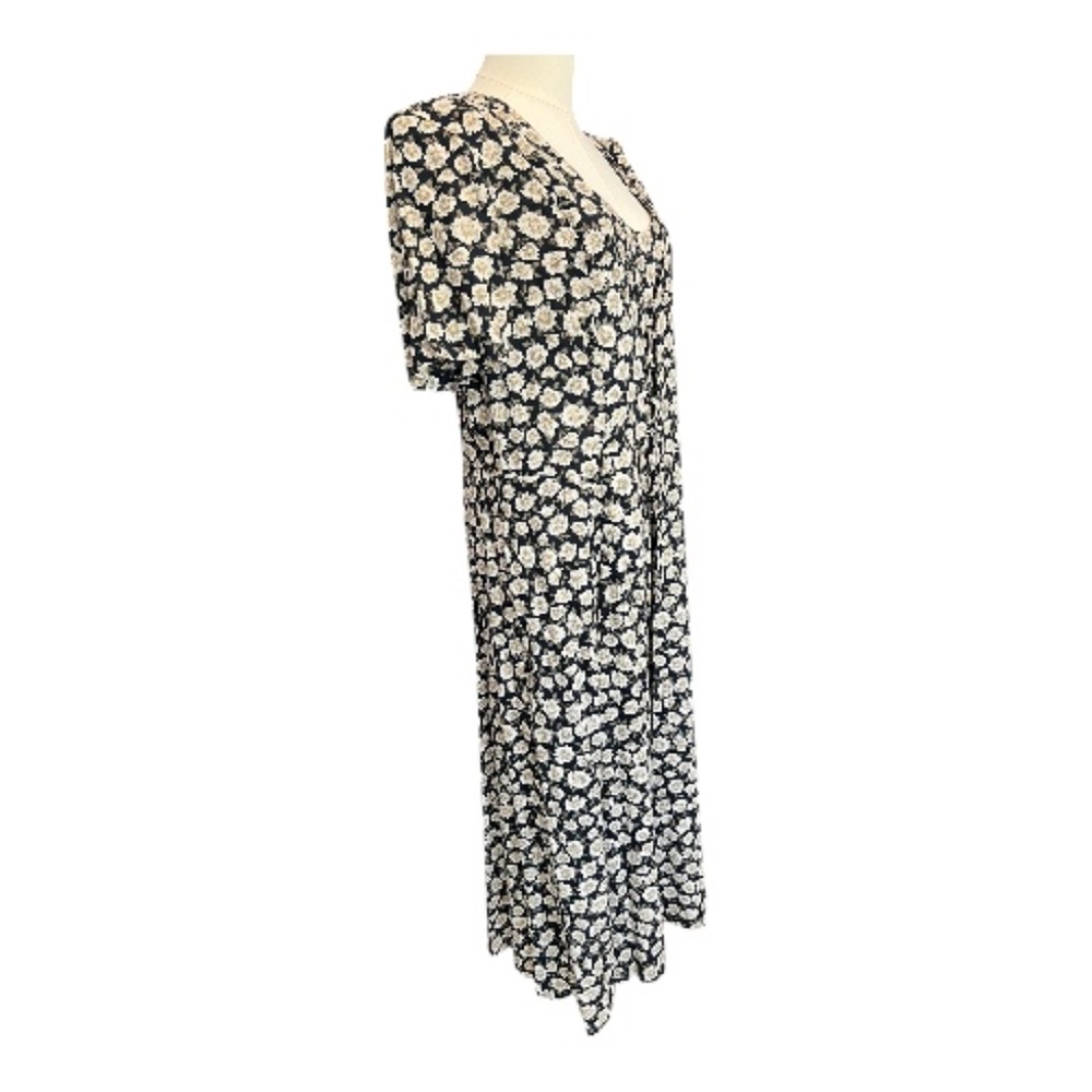 🖤🤍 EUC ALIX TAYLOR Black & White Floral Print Lace-Up Midi Dress | Sz 18 - Picture 4 of 9